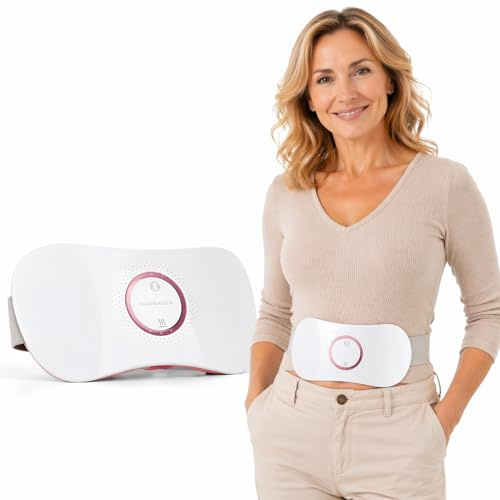 Puboo Period Heating Pad for Cramps,Portable Menstrual Heat Pad Relief | Cordless Wearable Heating Belt, 3 Heat Levels, Gentle Vibration, 30-Min Timer, Back Belly Waist Warmer, Gift for Woman