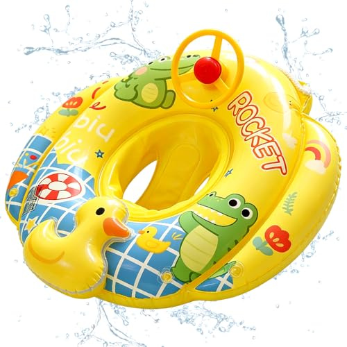 Pata Flotadores Bebé, Flotador de Piscina con Asiento y Volante, Pata Anillo de Natación para Niños, Bebé Flotador de Natación Inflable, Juguetes de Piscina para Niños de 6 A 48 Meses-A