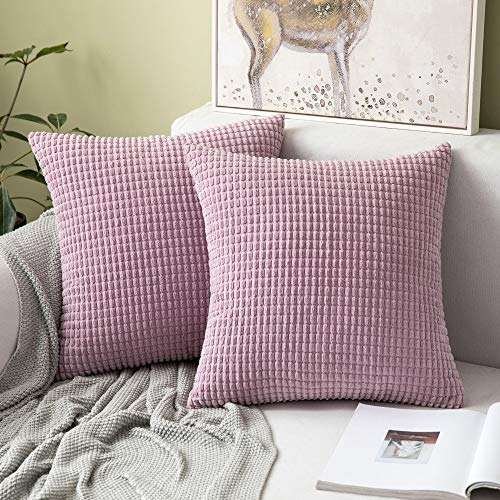 MIULEE Cushion Covers 45 x 45 cm Decorative Corduroy Pastel Violet Cushions Throw Pillow Square 18 x 18 Inches Striped Solid for Sofa Couch Home Bedroom Set of 2
