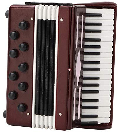 FTVOGUE Rotes Akkordeon Modell Miniatur Holz Instrumental Modell mit zarten Box Musikalisches Kinder Spielzeug 6 cm