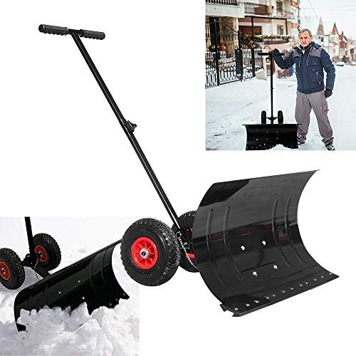 Froadp Pelle à neige avec roues réglables en hauteur 5 positions - Bouclier de neige mobile - Angle de pelle réglable - Déneigement pour jardin, allées, allées (noir)