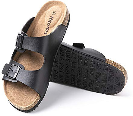 Hitmars Sandale Homme Bout Ouvert Tong Ete Mules Pantoufle Cuir Synthétique Claquette Piscine Plage Flip Flop Confort Boucle Noir-2 44 EU