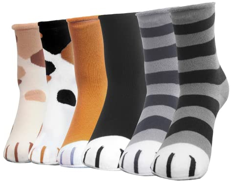 crazy bean Damen Katzenpfote Socken 7 Paare Baumwolle Katzenpfoten-Drucksocken Katzen Pfotensocken Baumwollsocken Damen Witzig Socken Niedlich Socken