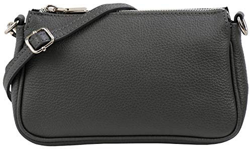 SH Leder Echtleder Schultertasche Umhängetasche Handtaschen Clutch kleine Tasche Abendtasche 23x13cm Jennie G323 (Dunkelgrau)