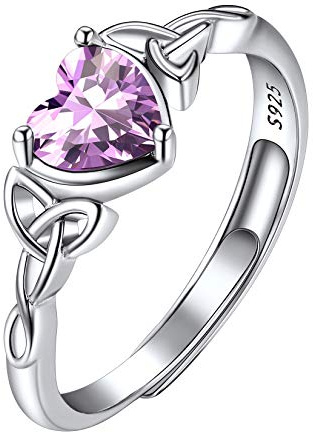 Suplight Keltischer Damen Verstellbarer Ring 925 Sterlingsilber Herzförmiger Zirkonia Geburtsstein Verlobungsring Eheringe Trauringe Hochzeitsringe Schmuck tolles Geschenk für Frauen Mädchen