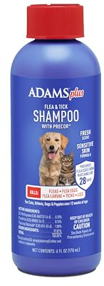 ADAMS Plus Flea & Tick Shampoo with Precor for Dogs, Cats, Puppies & Kittens, Flea Shampoo to Treat Flea Infestations, Kills Ticks, Fleas, Flea Eggs & Lice, Cleans and Conditions Coat, 6 Ounces