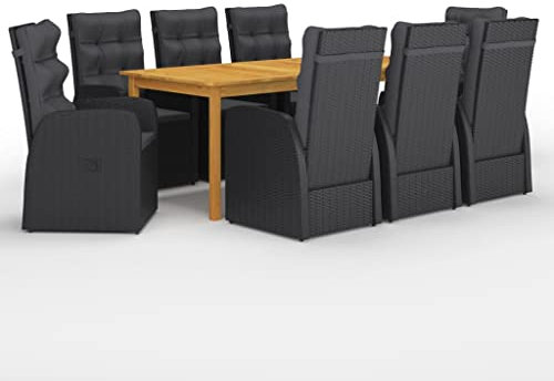 vidaXL Gartenmöbel Set 9-TLG. Sitzgruppe Gartengarnitur Sitzgarnitur Gartenset Gartensessel Gartentisch Esstisch Tisch Stühle Schwarz