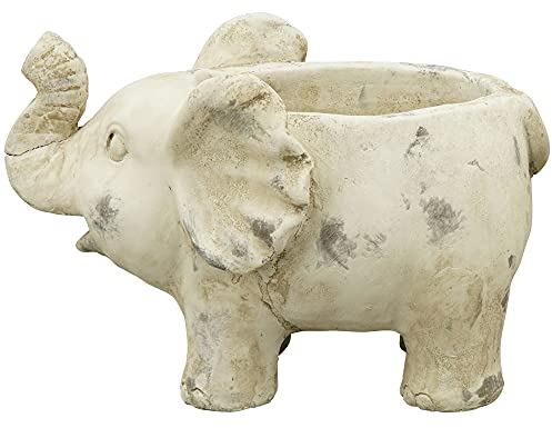 matches21 Topf Übertopf Blumentopf Pflanztopf Elefant Form Pflanzelefant Tier Zement weiß 1 STK. 26x17x17,5 cm