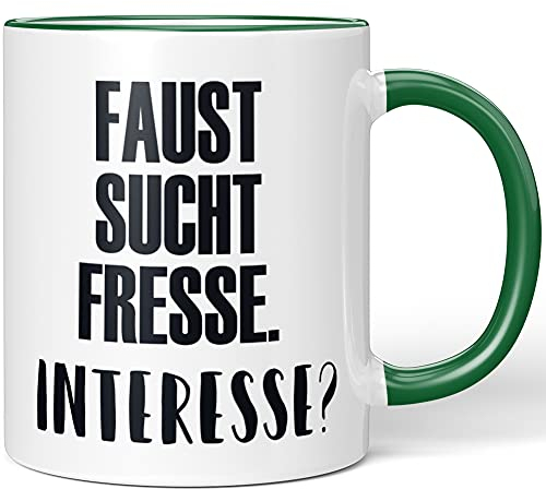 JUNIWORDS Tasse, Faust sucht Fresse. Interesse?, Wähle Farbe, Grün