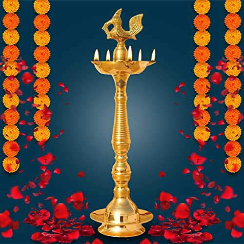 Indian Art Villa Lampenschirm, reines Messing, für Diya/Deepak/Lampe/Laterne mit Vogel-Design, Pooja, Heimdekoration und Diwali-Geschenkartikel, Höhe: 63,5 cm