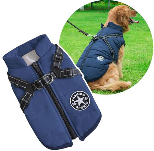 2 in 1 Große Hundejacke mit Geschirr für Outdoor-Sport und große Hunde