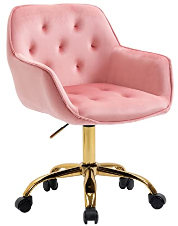 Sepnine Bürostuhl Samt, Schminkstuhl mit Rollen,Schreibtischstuhl Aesthetic Mädchen, Drehstuhl mit Goldenen Stuhlbeinen, Höhenverstellbar, Studie, Büro, Schlafzimmer, Bis 135 kg, Pfirsich