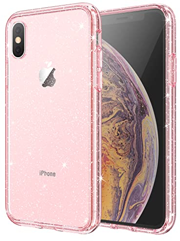 JETech Cover Glitter per iPhone XS/X, 5,8 Pollici, Custodia Bling Brilla Paraurti Antiurto da Telefono, Carino Scintillante con Donne e Ragazze (Rosa)