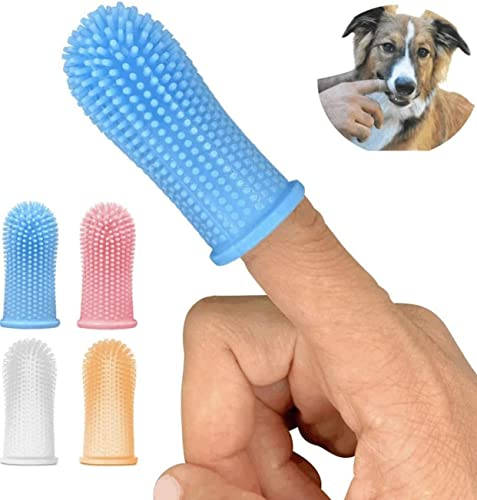 LATRAT 4 Stück Hundezahnbürste Fingerling, Fingerzahnbürste für Hunde und Katzen, Weich Lebensmittelechtem Silikon, 360° voll Umschlungene Borsten, Beugt Plaque vor und reduziert Zahnsteinbildung
