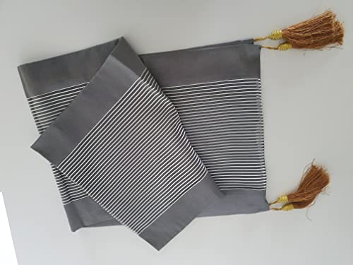 Dapo Eleganter Tischläufer Tischband 34x196cm Farbe grau mit Organza Bezug und Quasten Tischdecke Läufer