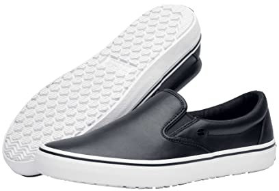 Shoes for Crews Unisex Slip-Resistant Work Sneakers – Comfortable, Lightweight, Water-Resistant & Non-Slip Work Shoes – Ideal for Men & Women in Catering, Restaurant, Kitchen – Merlin Black White