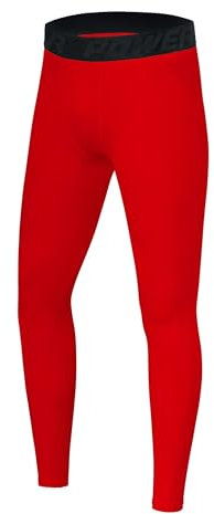 PowerLayer Herren Leggings, Kompressionshose, Sporthose, Lang - Rot, M