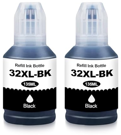Yongairuink 32XL Ink Bottles Replacement for 32XL 1VV24AE Compatible with Smart Tank 7305 7605 7306 7005 5105 455 457 510 513 516 519 Smart Tank Plus 555 570 655 559 (2 Black)