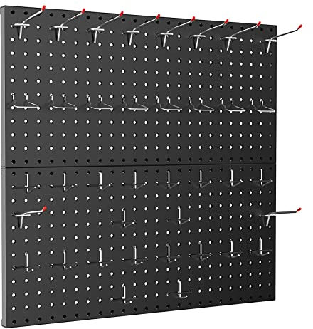 TORACK Organizer da parete in metallo, 61 x 61 cm o 30,5 x 121,9 cm, 70 pezzi, per riporre attrezzi da garage, con ganci per banco da lavoro (nero)