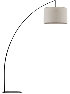 Licht-Erlebnisse Stehleuchte groß Stoff Metall gebogen 245 cm hoch XXL Schwarz Grau-Beige Wohnzimmer Stehlampe Bogenlampe