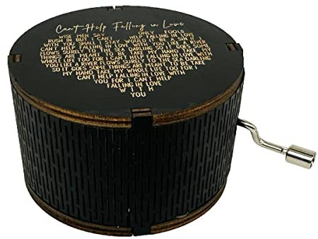 Youtang Handcrank Holz Spieluhr, runde antike gravierte hölzerne Musikboxen Geschenke für Liebhaber, Freund, Freundin, Ehemann, Frau... (Melodie:Can't Help Falling in Love2, Black)