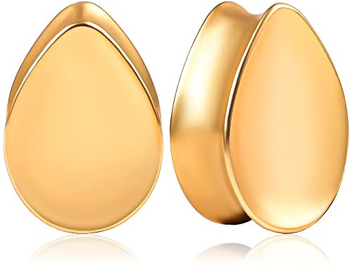 Vankula Ohr Tunnel 1 Paar Flesh Plugs Fest Tropfen Edelstahl für männer damen Ohrpiercing Gestreckte Schmuck 8mm(0G) Gold