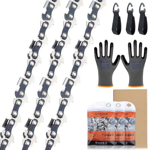 Savior Lot de 3 chaînes de tronçonneuse Faible Rebond 3/8LP 56 Maillons d'Entraînement 40 cm - Compatible avec Oregon, Husqvarna, Dolmar, Makita, Einhel et autres