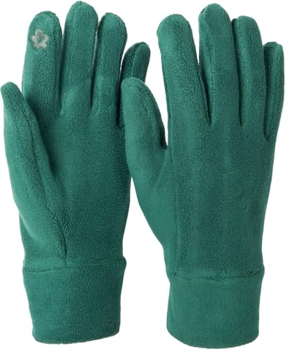styleBREAKER Damen Touchscreen Fleece Handschuhe Einfarbig, warme Fingerhandschuhe, Winter 09010047, Farbe:Dunkelgrün
