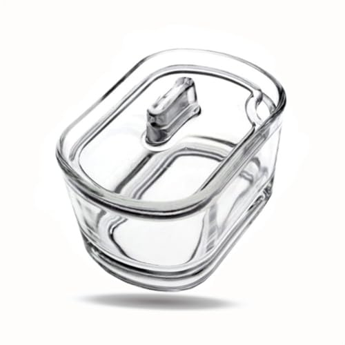 Kerafactum Zuckerdose aus Glas hochwertige klassische Dose Zuckerschale Zuckerbox mit Deckel und Griff Zuckerglocke für Würfelzucker Konfekt transparent oval Konfektschale Konfekt Löffelaussparung
