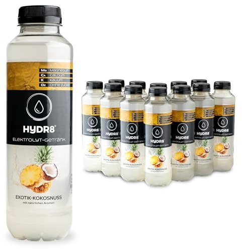 HYDR8 Elektrolytgetränk ohne Zucker mit erfrischendem Exotik-Kokosnuss Geschmack - Elektrolyte Sport und Feiern - Elektrolyte ohne Zucker - 5 Elektrolyte inkl. Magnesium (12 x 500ml inkl Pfand)