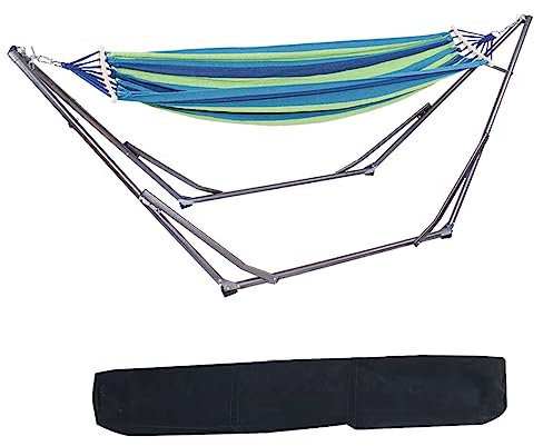 Hamaca con soporte, hamaca plegable de altura ajustable, hamaca con bolsa de transporte portátil para patio, jardín o interior, carga máxima de 200 kg, color plateado