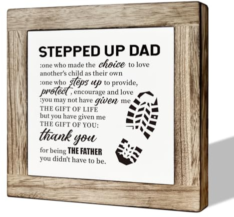 MLTEye Stepped Up Dad Gift, Wooden Box Signs for Home Decor, Grateful Poem Sign Gift to Stepdad, Father's Day Gift for Adopted Dad, Appreciation Gift for Stepped Up Dad, Stepdad Gift for Birthday