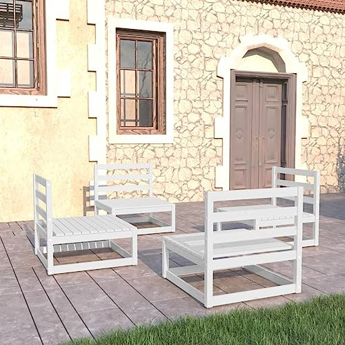 KTHLBRH Outdoor Lounge Garten möbel draußen Balkon Tisch und stühle 4-TLG. Garten-Lounge-Set Weiß Kiefer Massivholz