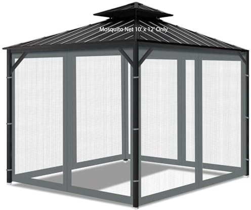 Moustiquaire universelle de rechange pour tonnelle, 3 x 3,6 m, moustiquaire extérieure en maille à 4 panneaux avec fermeture éclair pour terrasse, auvent, jardin, porche, pergolas et arrière-cour