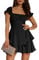 Springcmy Women Puff Sleeve Off Shoulder Dress Ruffle Tiered Smocked Layered Flowy Beach A-line Short Mini French Dress (A-Black, S)