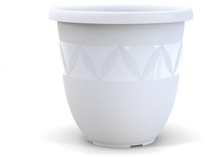 Plastard Blumentopf 47 cm Durchmesser weiß grosser Pflanzkübel für Innen und Außen Übertopf Untertopf Blumenkübel Blumentöpfe aus Kunststoff für Garten Balkon Terrasse Plant Pot Pflanzentopf
