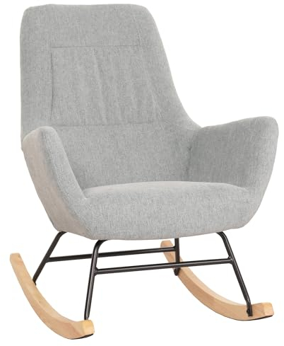 Mendler Schaukelstuhl HWC-N13, Schwingstuhl Relaxsessel Fernsehsessel, Massiv-Holz Metall Stoff/Textil 320g/m² - grau-grün