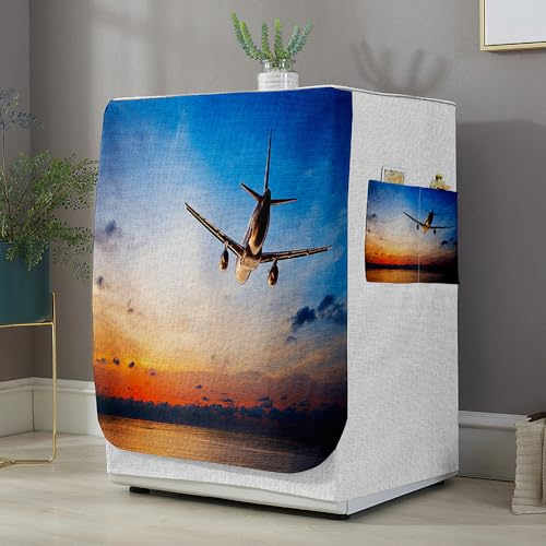 Highdi Funda de Lavadora Cubierta Exterior,Adapta a la Mayoría de Lavadoras y Secadoras de Carga Frontal Protector Solar a Prueba de Polvo (M Capacidad 8~10KG,Impresión de Aviones 8)
