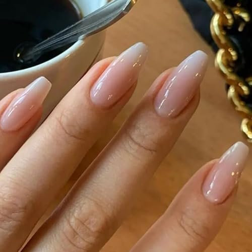 MrCuvaryas 24 Stück Press on Nails - Mittel Lang Ombre Almond Künstliche Nägel Motiv - Vollständige Abdeckung - Fingernägel Fake Nails für Frauen & Mädchen (Weißer Verlauf)