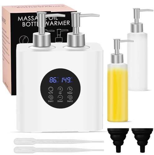 Massage Oil Warmer for SPA, Body Oils Heater with 4 Bottles Dispenser, Professional Electric Lotion Digital Heater for Salon Home, Adjustable Constant Temperature