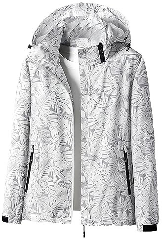 SYDUZAX Veste Softshell Femme Vestes Légère Imprimé Tendance Veste à Capuche Vestes De Randonnée Anti-Pluie Femme Veste Fonctionnelle Coupe-Vent Et Imperméable Printemps Automne Vestes Sport
