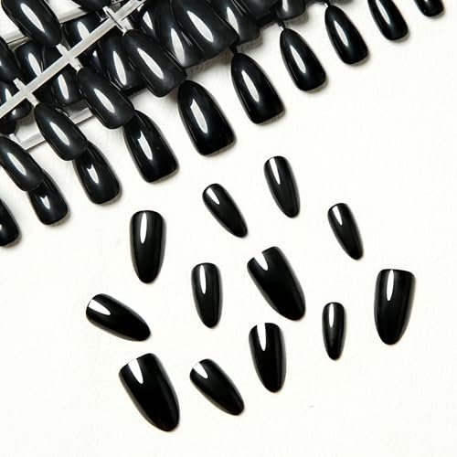 VIVID STELLA 120Pcs Short False Nails Oval Press on Nails Acrylic Full Cover Artificial Fake Nail Tips (Almond Black)
