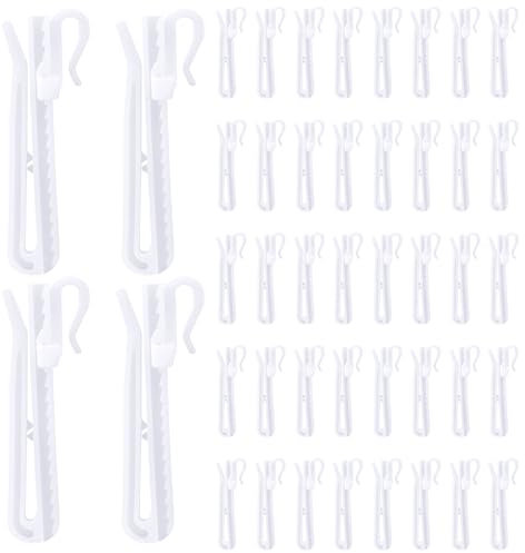 Wonderjune 200 Pcs Plastic Curtain Hooks Adjustable Pinch Pleat Hook Ratchet System Pinch Pleat Drapery Hooks for Pleated Drapes, Door Curtain, Window Curtain, Shower Curtain, White (70mm/2.76inch)
