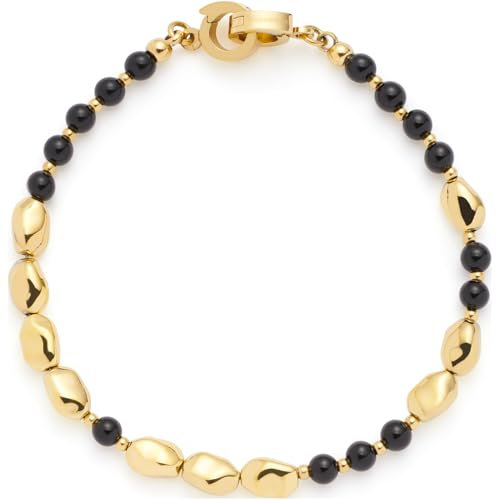 JEWELS BY LEONARDO Armband Clip & Mix Dorina, Arm-Schmuck aus goldfarbenem Edelstahl, nuggetförmige Goldperlen und schwarze Glasperlen, 19 cm Länge, Schmuck Damen, 024438