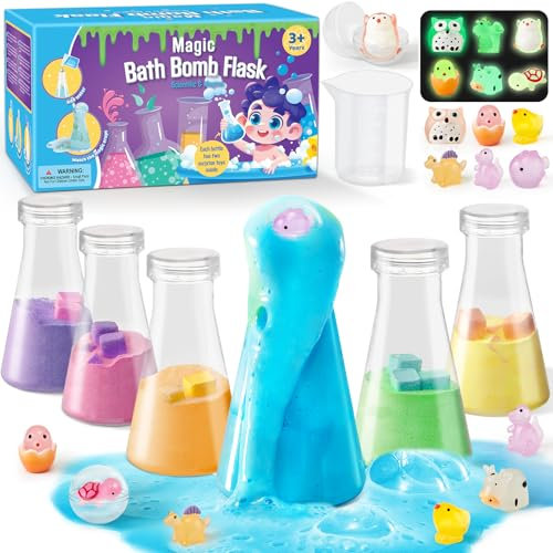 6 Stück Badebomben für Kinder mit Überraschung Spielzeug im Inneren & Wissenschaft & Zaubertrank Flaschen Badekugeln Badespaß Badezusatz Geburtstag Geschenk Mädchen Jungen (leichtes Spielzeug)