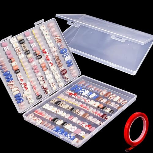 Bebbtii 2 Stücke Press on Nagel Aufbewahrungsbox für Nagelspitzen Display,Nailart Display Aufsteller Inklusive Doppelseitigem Klebeband für Nail Art Geschäft,Nagelsalons(A)