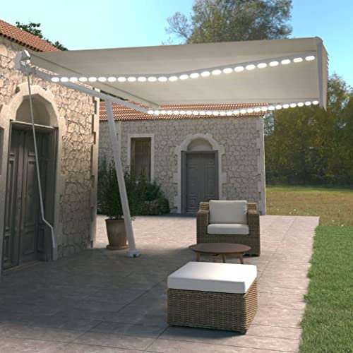 Rasen & Garten, Outdoor Living, Fenster & Tür Markisen, manuell einziehbare Markise mit LED, 500 x 350 cm, Creme