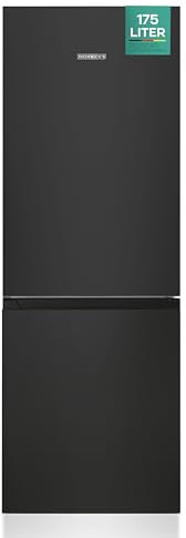 Heinrich´s Kühlgefrierkombination 175Liter, XXL, kühlschrank mit gefrierfach, Kühlvolumen 122L, Gefrierfach 53L, leise 39dB,große Tiefkühlboxen, 7 Temperaturstufen (Energieklasse D, Schwarz)