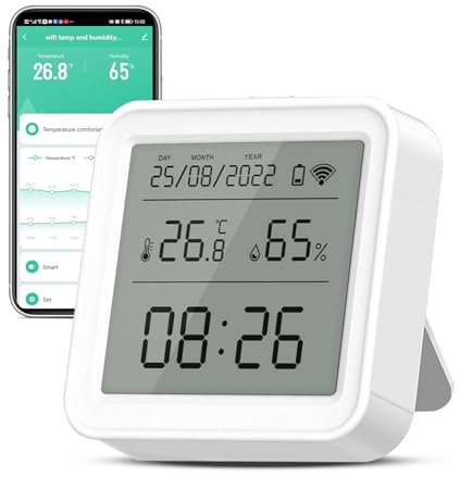 Thermomètre hygromètre WiFi - Télécommande infrarouge intelligente - Mini thermomètre numérique LCD - Hygromètre intérieur avec alarme de notification d'application - Compatible avec Alexa et Google