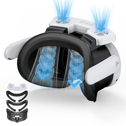 Facial Interface Cooling Fan for Meta Quest 3, Breathable Ice Silk Cotton and Soft PU Leather Face Pad Compatible with Oculus Quest 3, Adjustable Fan to Relieve Lens Fogging (3 Speeds)
